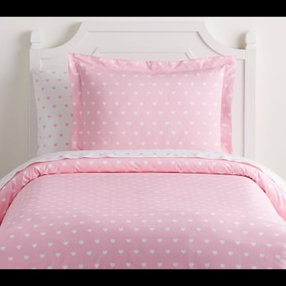 Pottery Barn Kids Organic Heart Duvet Cover, Full/Queen, Pale Pink